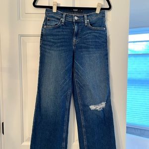 Hudson Rosie high-rise wide-leg ankle jeans with knee rip